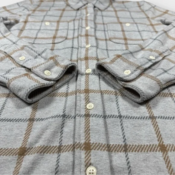 Faherty Women’s Large Legend Sweater Shirt Gray Brown Plaid Soft Knit Button Up - Picture 5 of 12